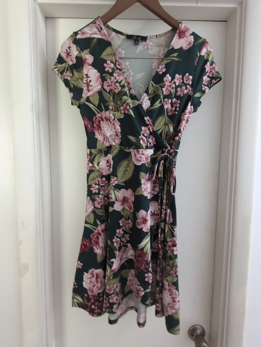 Cleo Black And Green Floral Wrap Dress Size M Fairycore Cute Chic Cottagecore